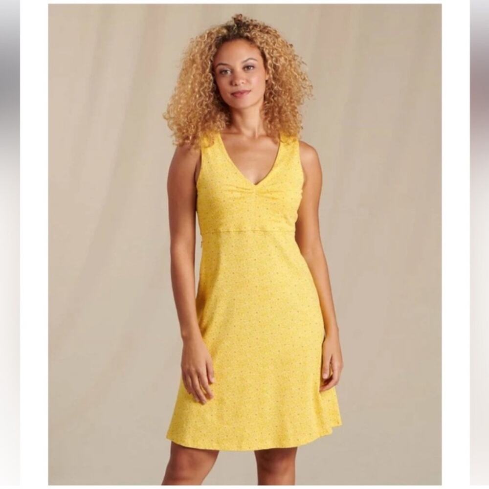 Toad & Co Rosemarie Sleeveless Dress Yellow Daisy Floral Midi XL
